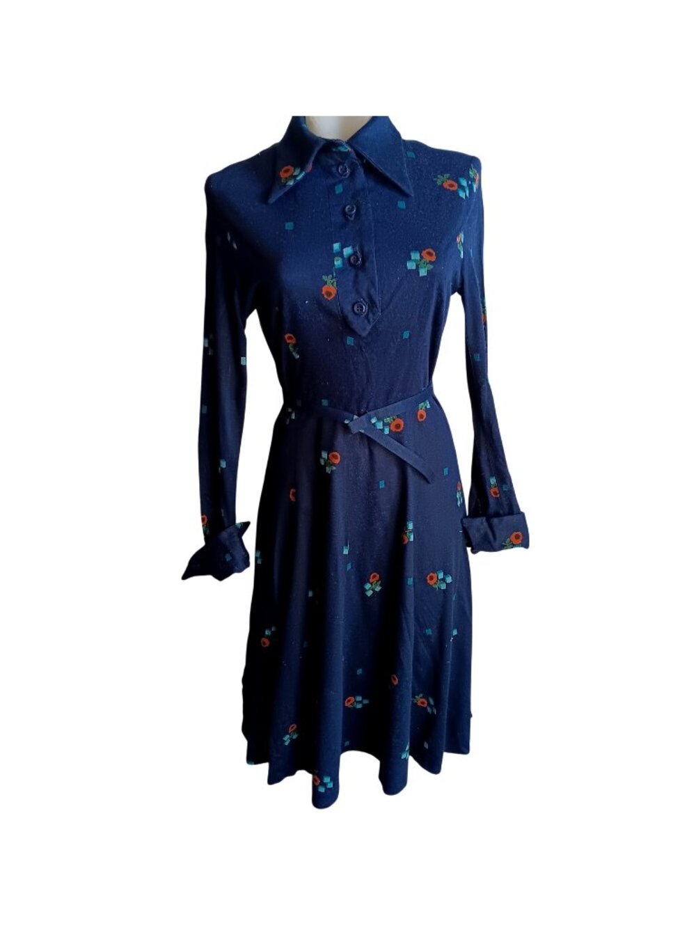 True Vintage Dress sz 8 David Crystal LaCoste 70's Disco Mod Knit Belted Boho